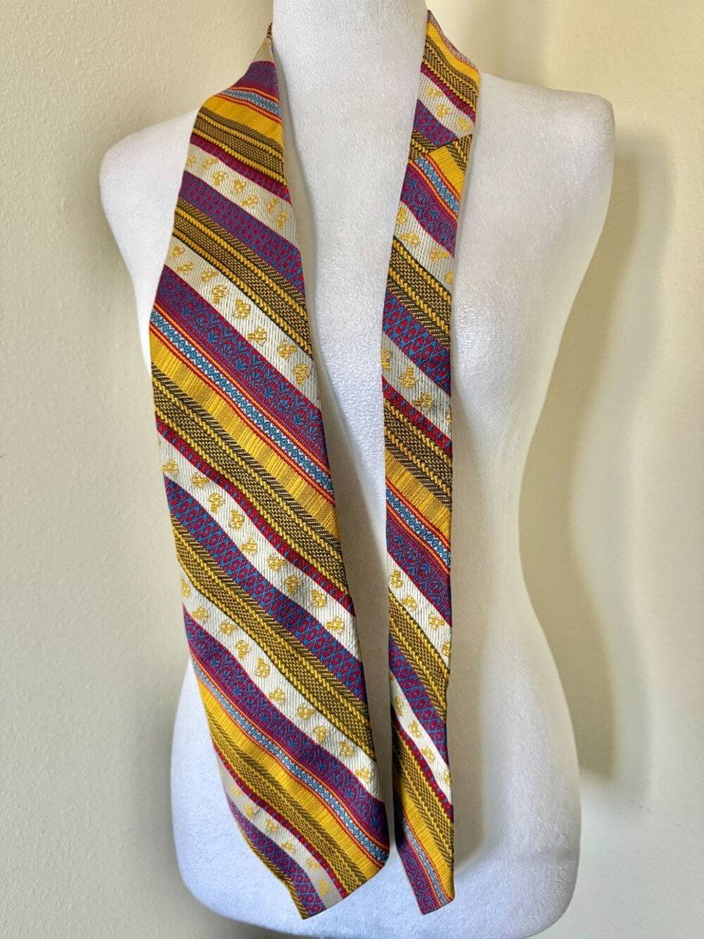 Vintage Mid Century Tie In Mushroom and Multi Color Abstract Print